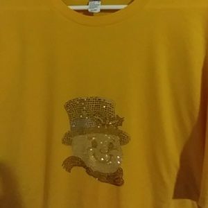 Yellow cotton Christmas t-shirt with rhinestone S